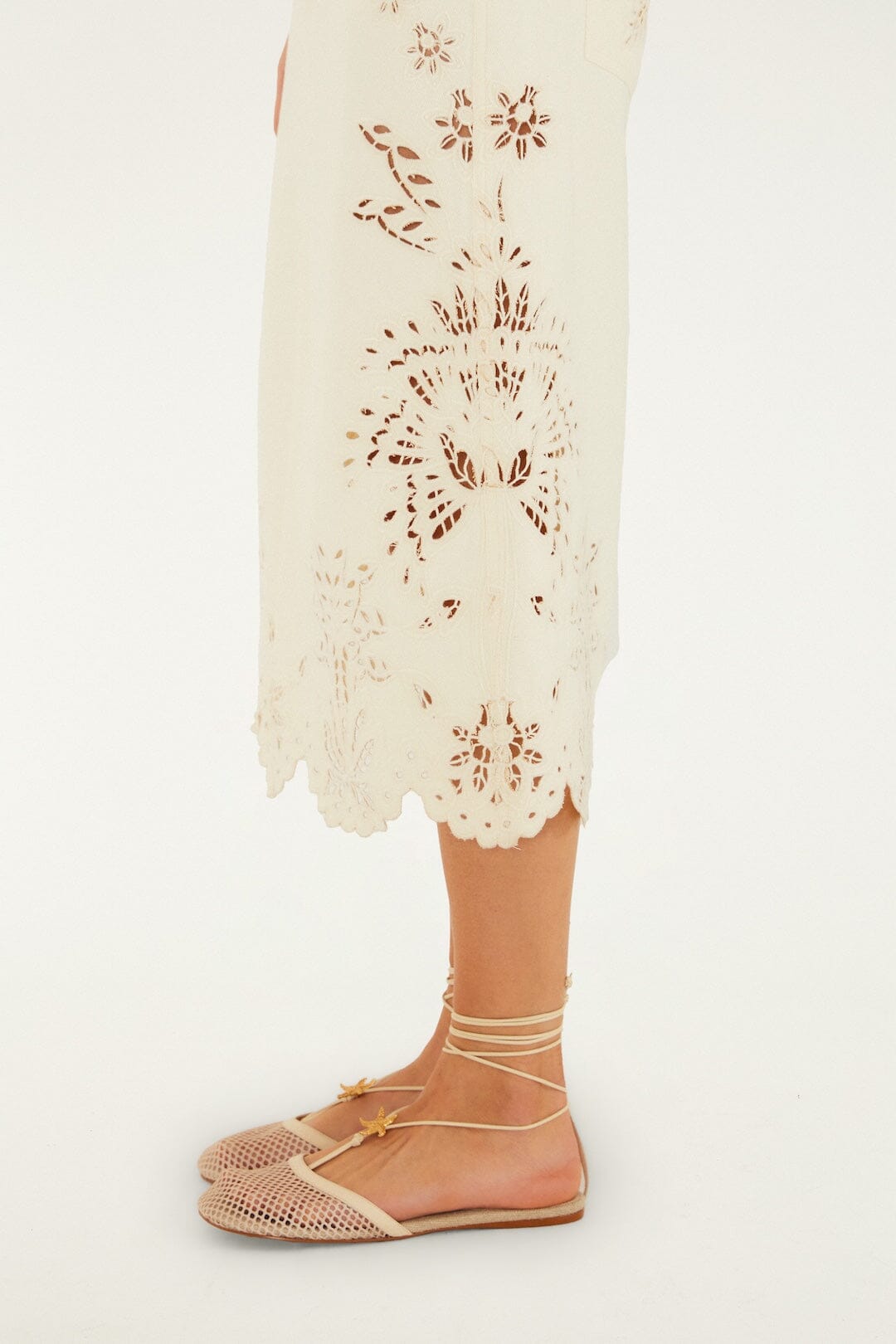 Beige Geometric Richelieu Twill Midi Skirt - FARM Rio BEIGE