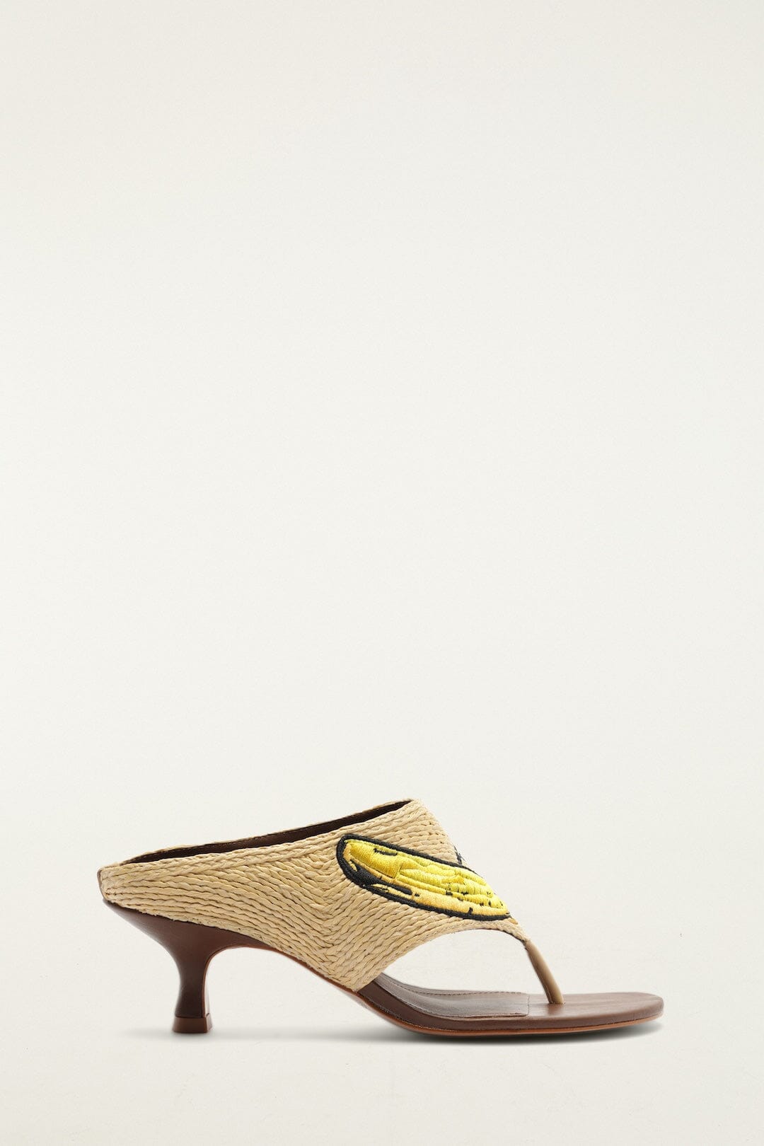 Raffia Embroidered Icons Kitten Heeled Sandal - FARM Rio WALNUT BANANA