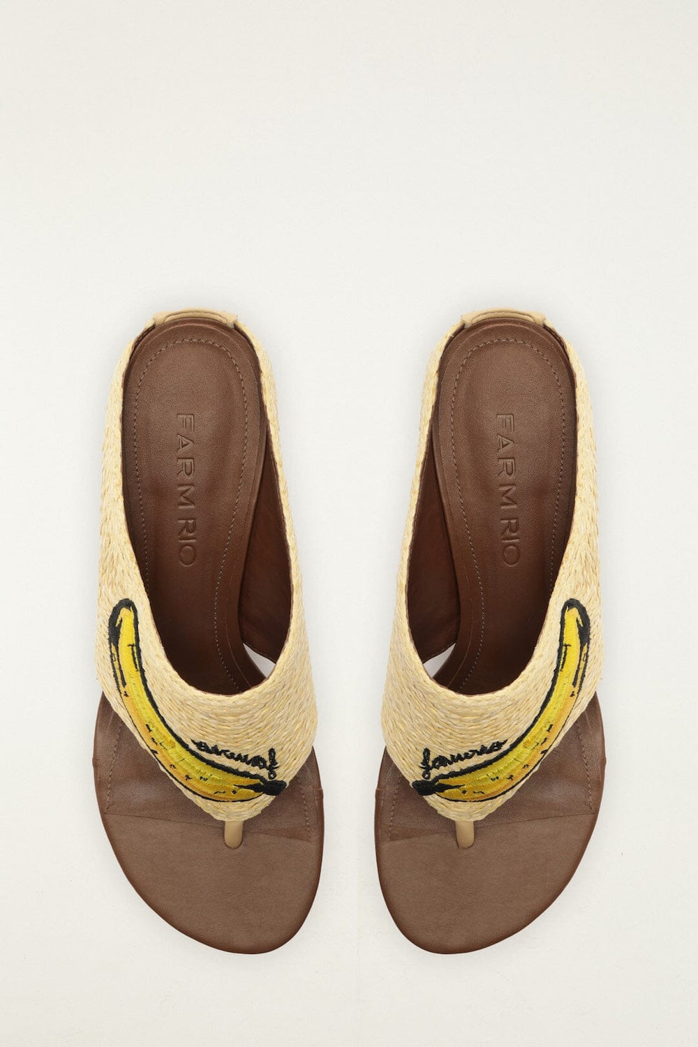 Raffia Embroidered Icons Kitten Heeled Sandal - FARM Rio WALNUT BANANA