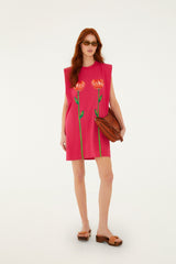 Pink Tropical Rose Padded Shoulders Organic Cotton Mini Dress - FARM Rio PINK