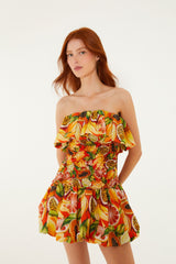 Multicolor Fruit Garden Red Smocked Balloon Mini Dress - FARM Rio FRUIT GARDEN RED