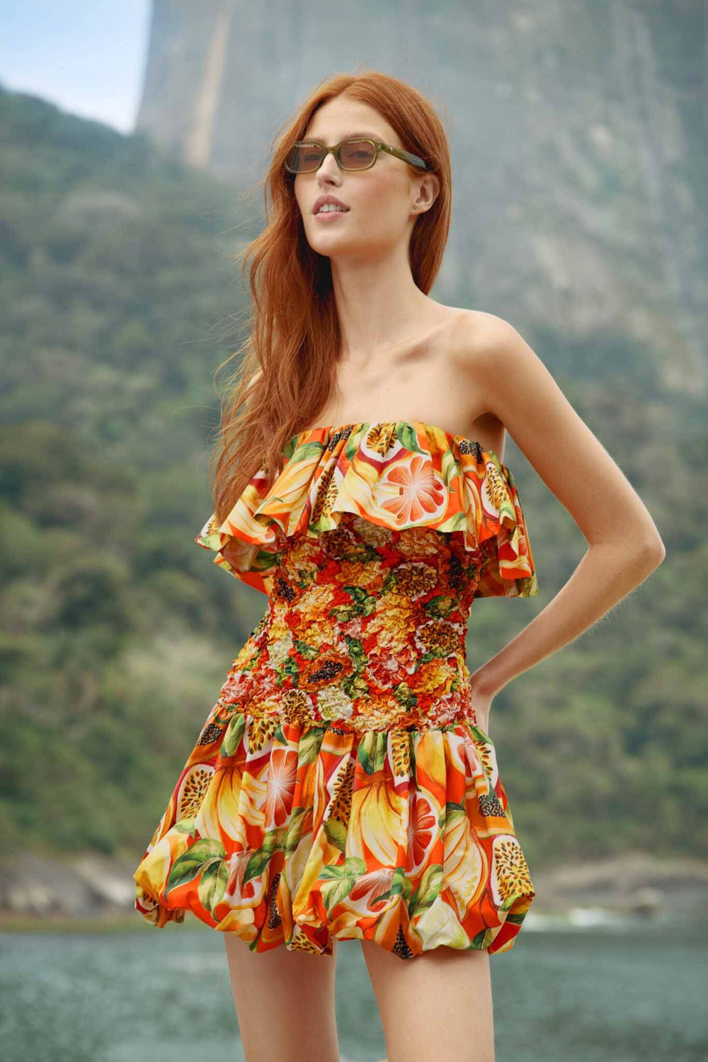 Multicolor Fruit Garden Red Smocked Balloon Mini Dress - FARM Rio FRUIT GARDEN RED