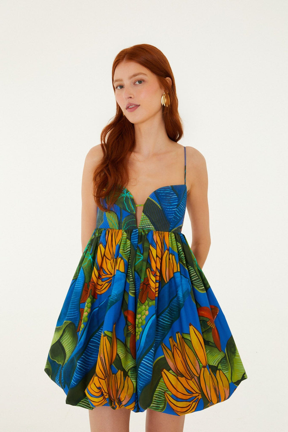 Blue Banana Grapes Sleeveless Organic Cotton Mini Dress - FARM Rio BANANA GRAPES BLUE