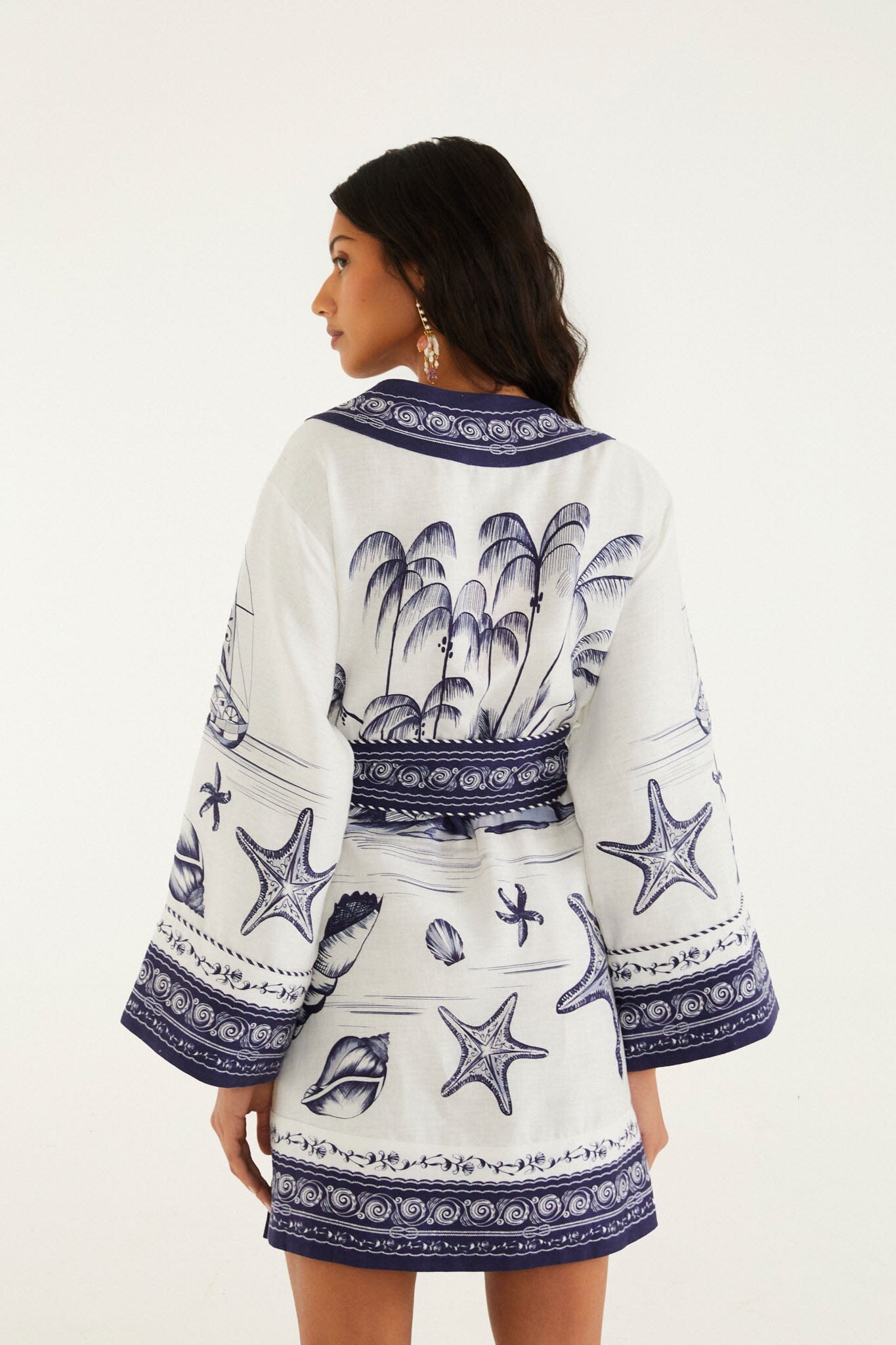 Off-White Coast Scarf Euroflax Premium Linen Mini Dress - FARM Rio COAST SCARF OFF-WHITE