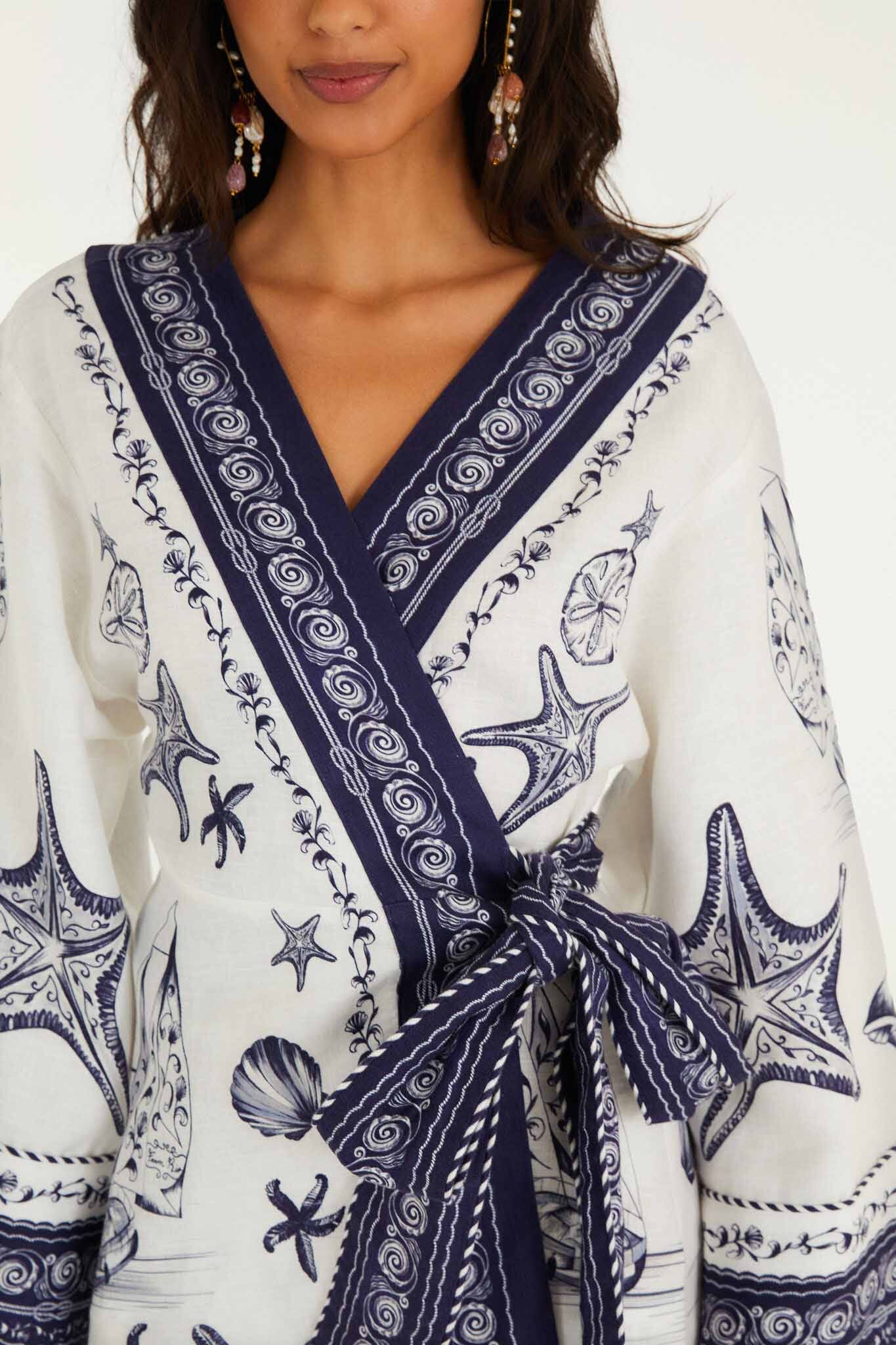 Off-White Coast Scarf Euroflax Premium Linen Mini Dress - FARM Rio COAST SCARF OFF-WHITE