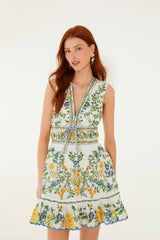 Off-White Emily Floral Tapestry Ruffled Mini Dress - FARM Rio EMILY FLORAL TAPESTRY OFF-WHITE