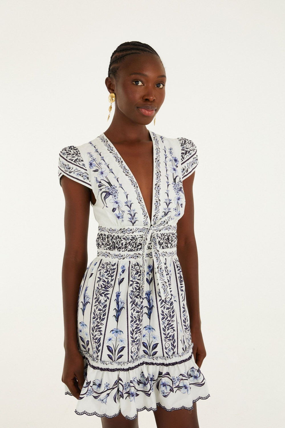 Off-White Flowers Arch Ruffled Mini Dress - FARM Rio FLOWERS ARCH OFF-WHITE