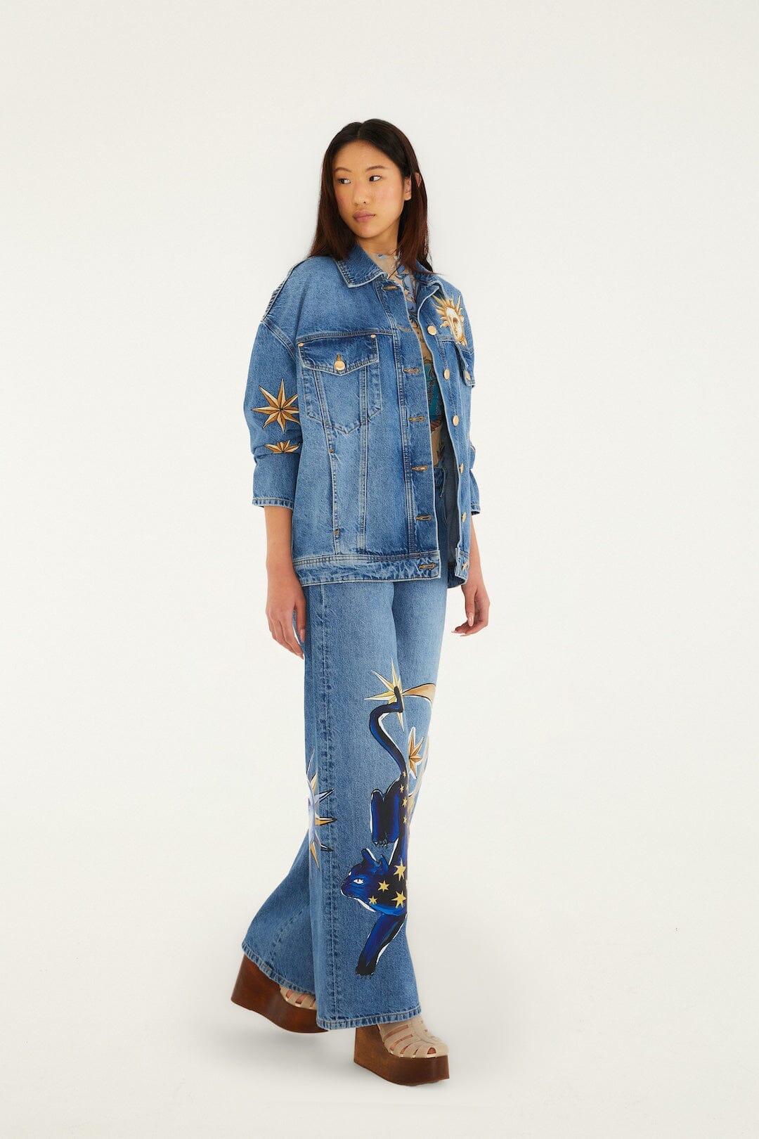 Denim Mystical Sun Printed Jacket - FARM Rio DENIM