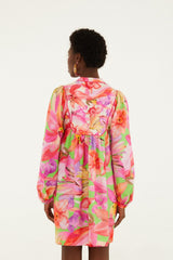 Multicolor Artsy Flora Lenzing Ecovero Euroflax Mini Dress - FARM Rio ARTSY FLORA GREEN