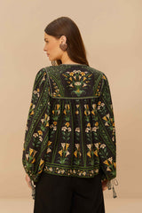 Black Flowers Arch Blouse - FARM Rio FLOWERS ARCH BLACK
