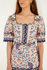 Pink Floral Delhi Tapestry Scallop Cut-Out Mini Dress - FARM Rio FLORAL DELHI TAPESTRY LIGHT PINK