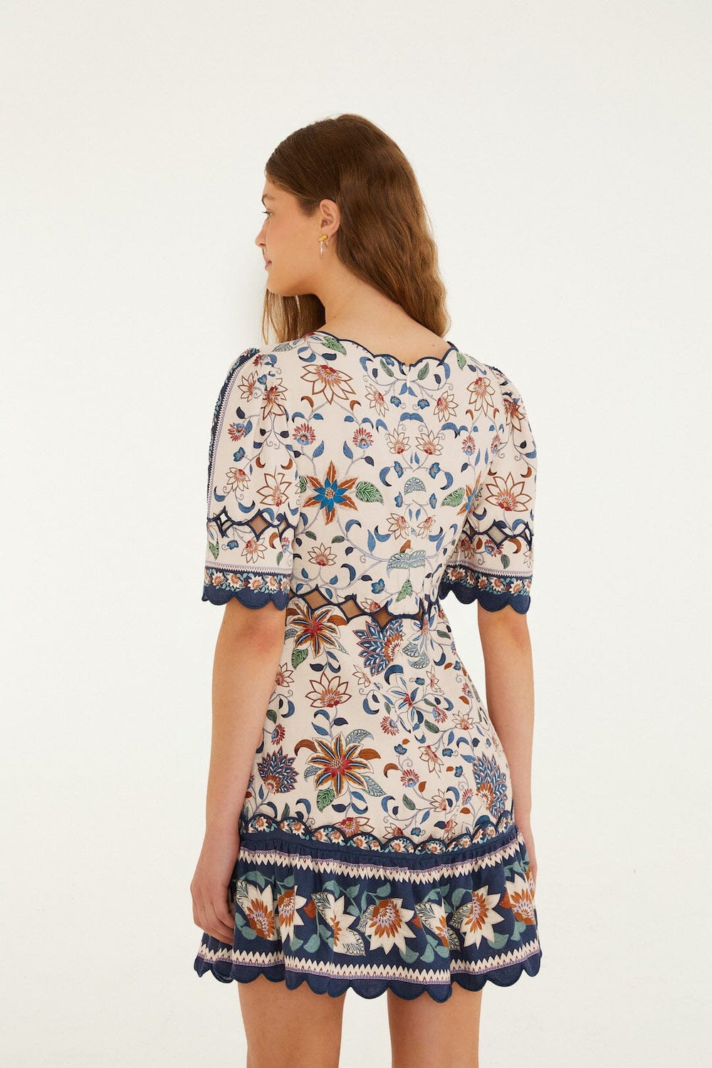 Pink Floral Delhi Tapestry Scallop Cut-Out Mini Dress - FARM Rio FLORAL DELHI TAPESTRY LIGHT PINK
