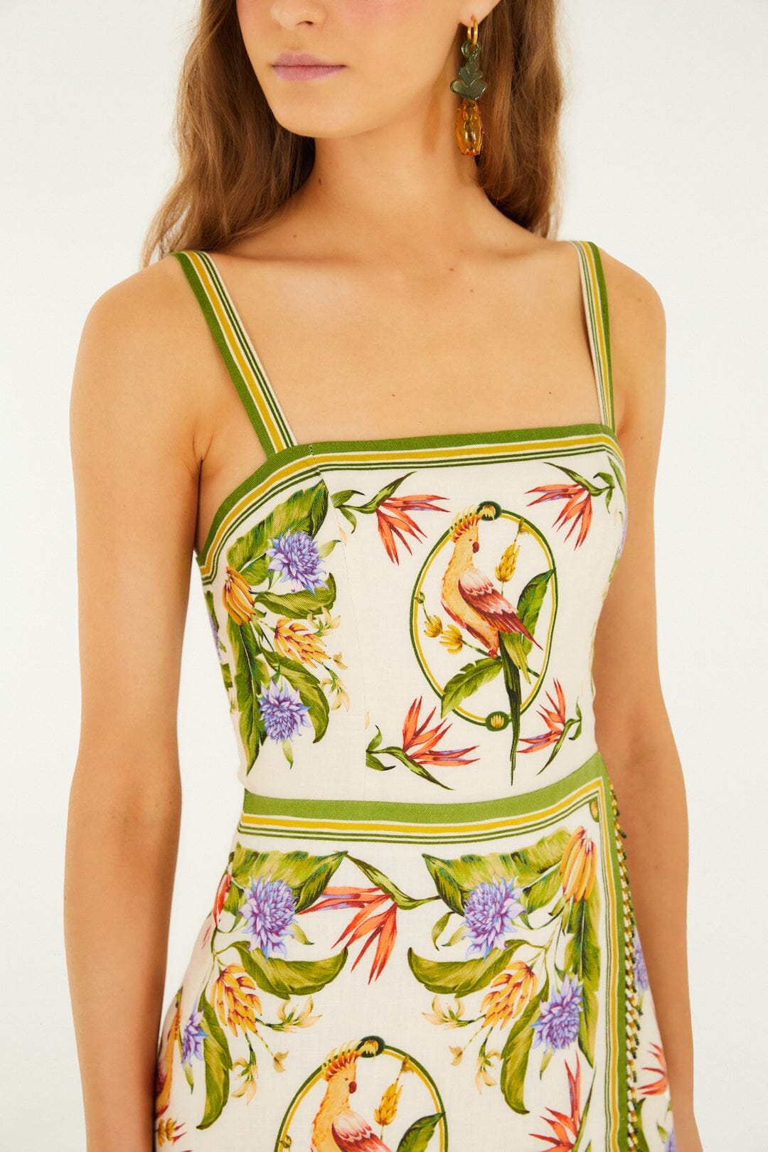 Sand Tropical Scarf Euroflax Premium Linen Sleeveless Mini Dress - FARM Rio TROPICAL SCARF SAND