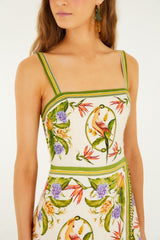 Sand Tropical Scarf Euroflax Premium Linen Sleeveless Mini Dress - FARM Rio TROPICAL SCARF SAND