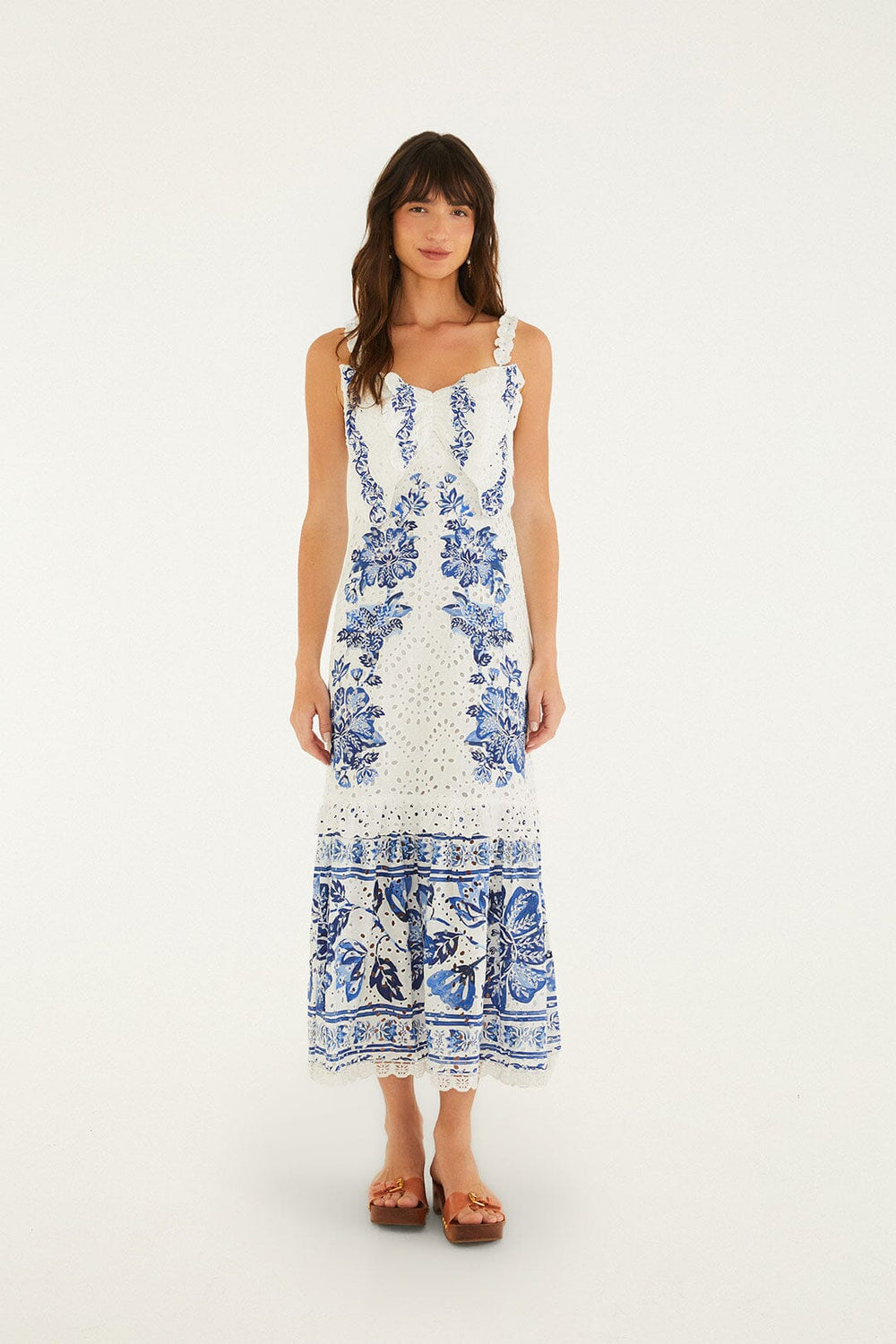 Off-White Beautiful Nature Eyelet Midi Dress - FARM Rio BEAUTIFUL NATURE OFF-WHITE
