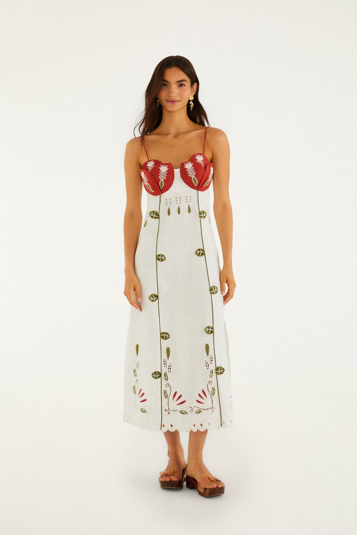 Off-White Tulip Richelieu Embroidered Midi Dress - FARM Rio OFF-WHITE