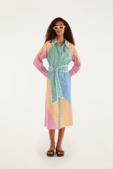 Multicolor Stripes Embroidered Belted Organic Cotton Midi Dress - FARM Rio MULTI