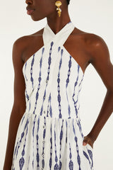Off-White Fishes Flow Halter Neck Lenzing Ecovero Euroflax Midi Dress - FARM Rio FISHES FLOW OFF-WHITE