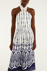 Off-White Fishes Flow Halter Neck Lenzing Ecovero Euroflax Midi Dress - FARM Rio FISHES FLOW OFF-WHITE