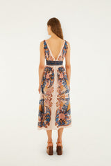 Soft Pink Garden Scarf V Neck Midi Dress - FARM Rio GARDEN SCARF SOFT PINK