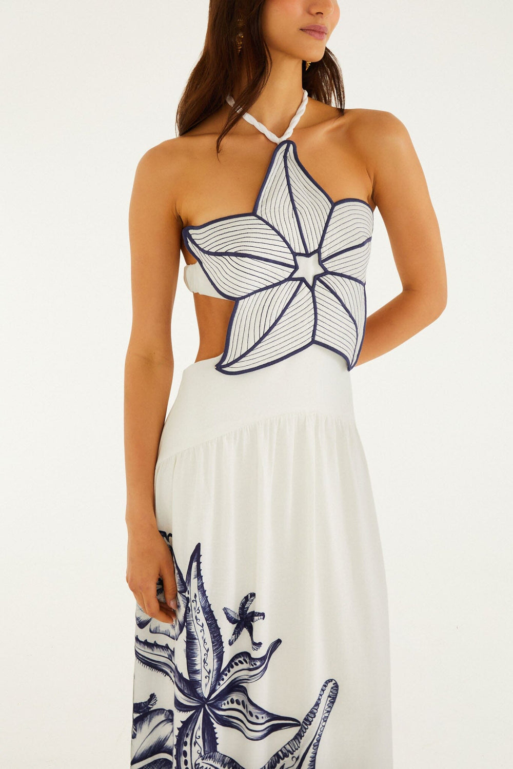 Off-White Coast Stars 3d Bodice Lenzing Ecovero Euroflax Maxi Dress - FARM Rio COAST STARS OFF-WHITE