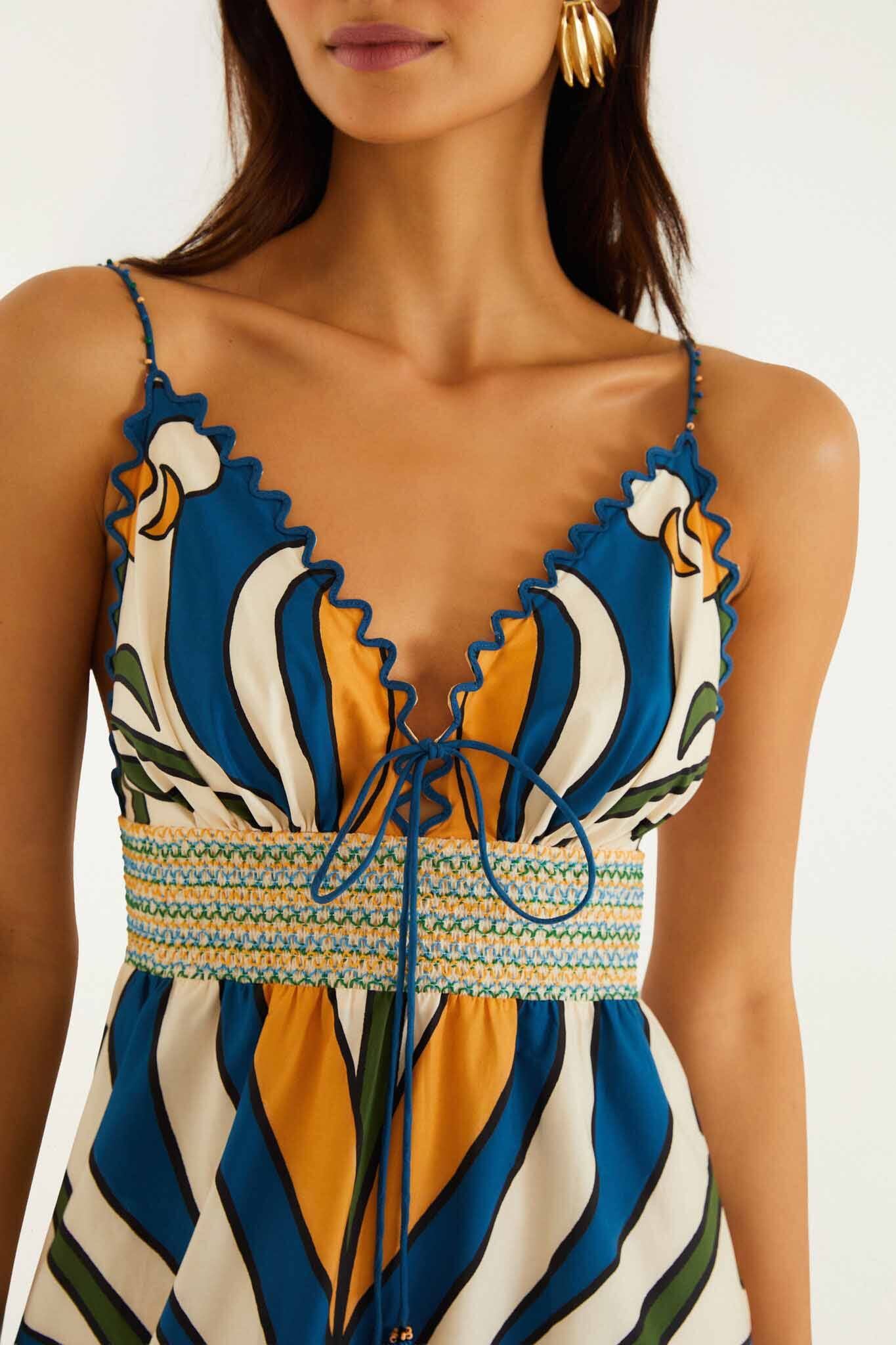 Multicolor Tropical Graphic Wavy Detail Maxi Dress - FARM Rio TROPICAL GRAPHIC