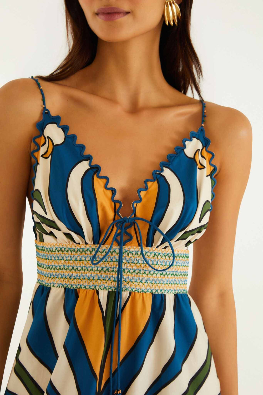 Multicolor Tropical Graphic Wavy Detail Maxi Dress - FARM Rio TROPICAL GRAPHIC