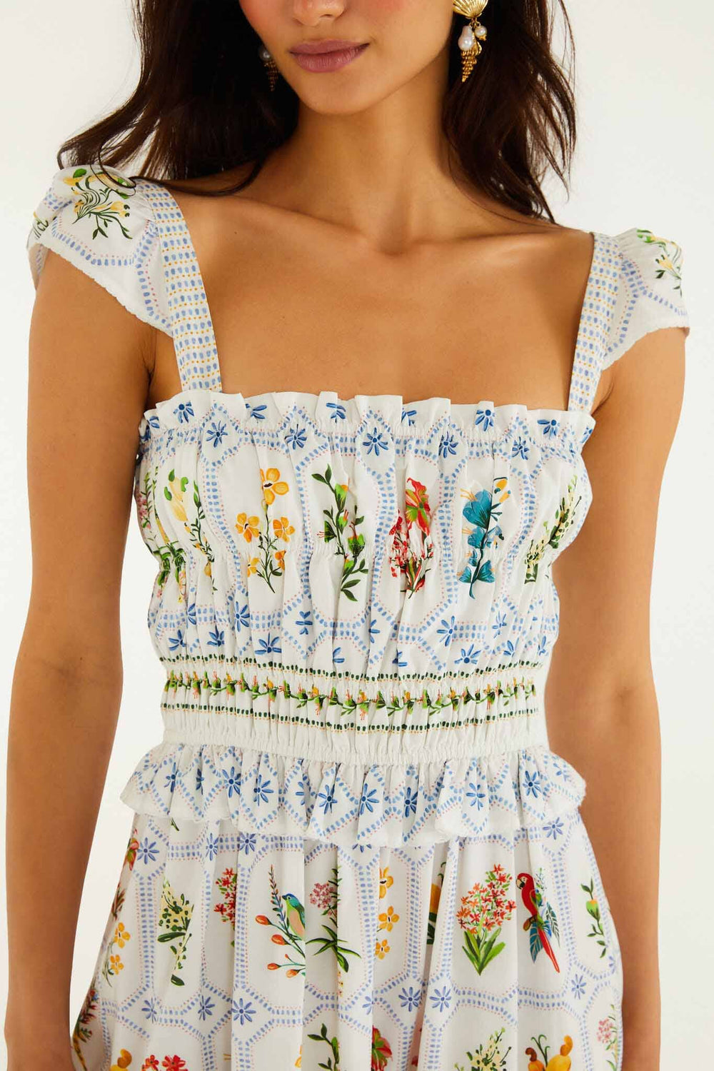 Off-White Tropical Porcelain Organic Cotton Maxi Dress - FARM Rio TROPICAL PORCELAIN OFF-WHITE