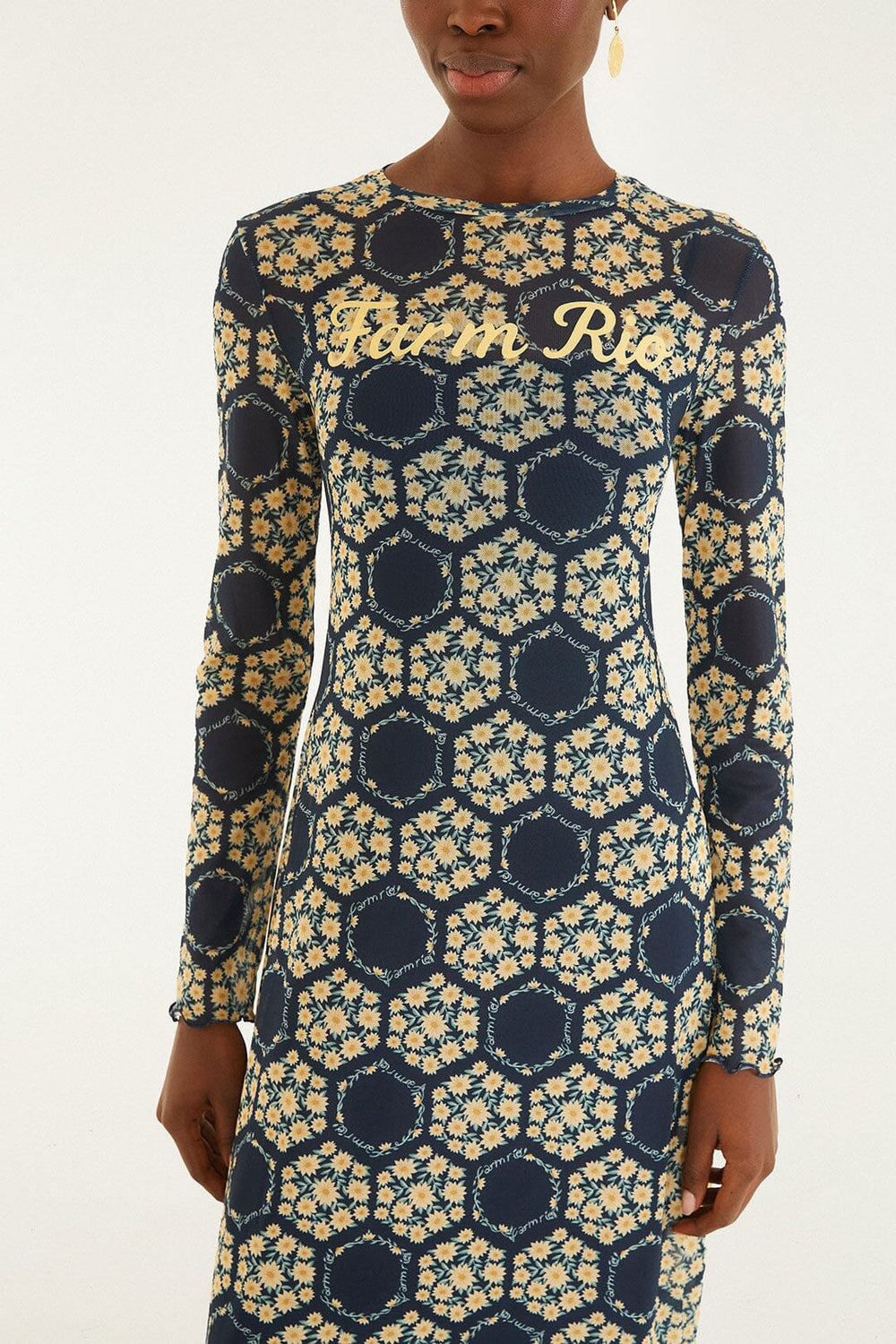 Blue Farm Club Long Sleeve Maxi Dress - FARM Rio OFF-WHITE