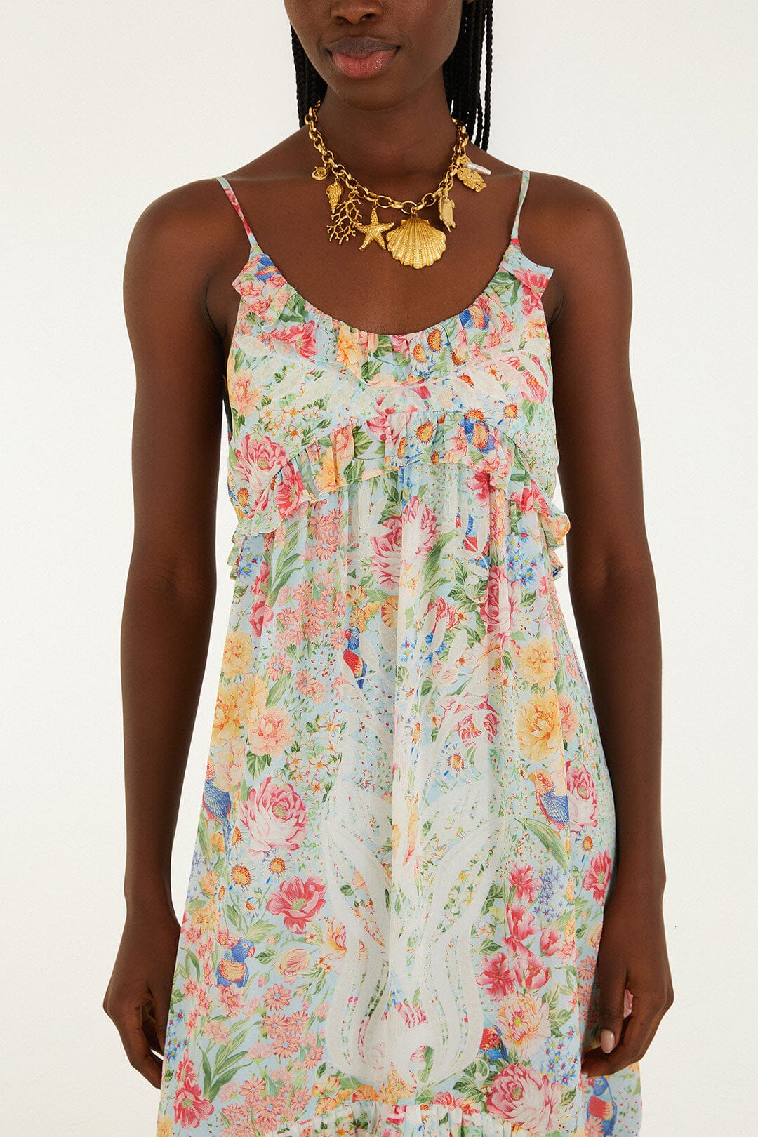 Multicolor Rendeira Ruffled Sleeveless Maxi Dress - FARM Rio ORANGE