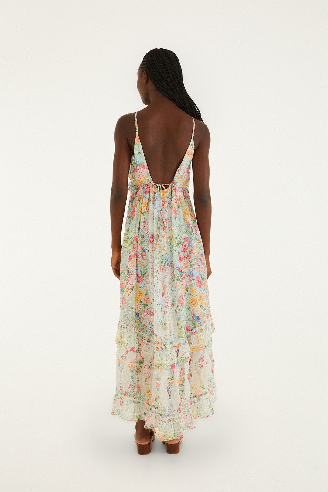 Multicolor Rendeira Ruffled Sleeveless Maxi Dress - FARM Rio ORANGE