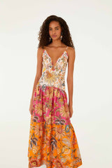Multicolor Ligia Floral Mix Organic Cotton Maxi Dress - FARM Rio LIGIA FLORAL MIXED