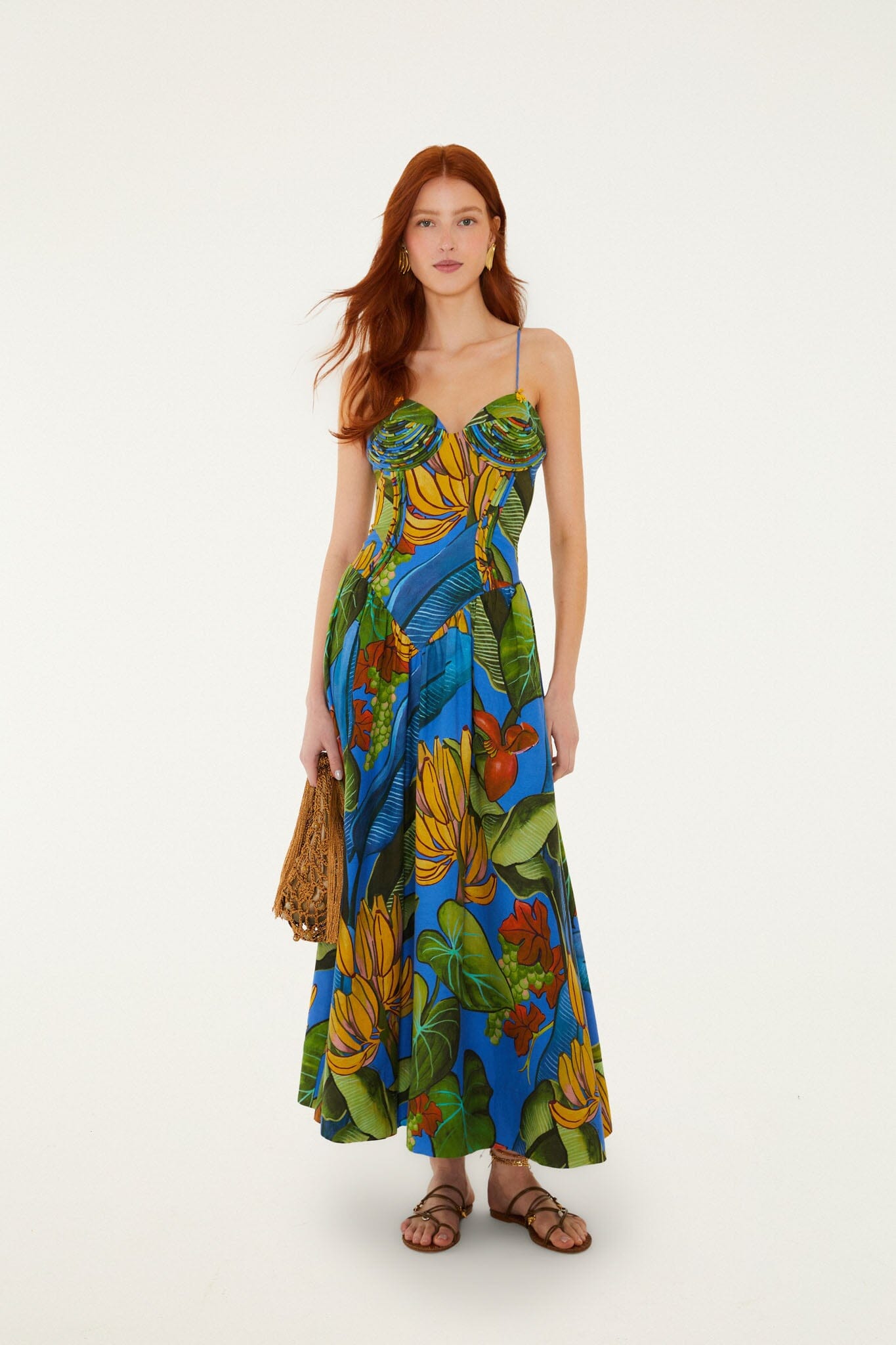 Blue Banana Grapes 3d Bodice Sleeveless Maxi Dress - FARM Rio BANANA GRAPES BLUE