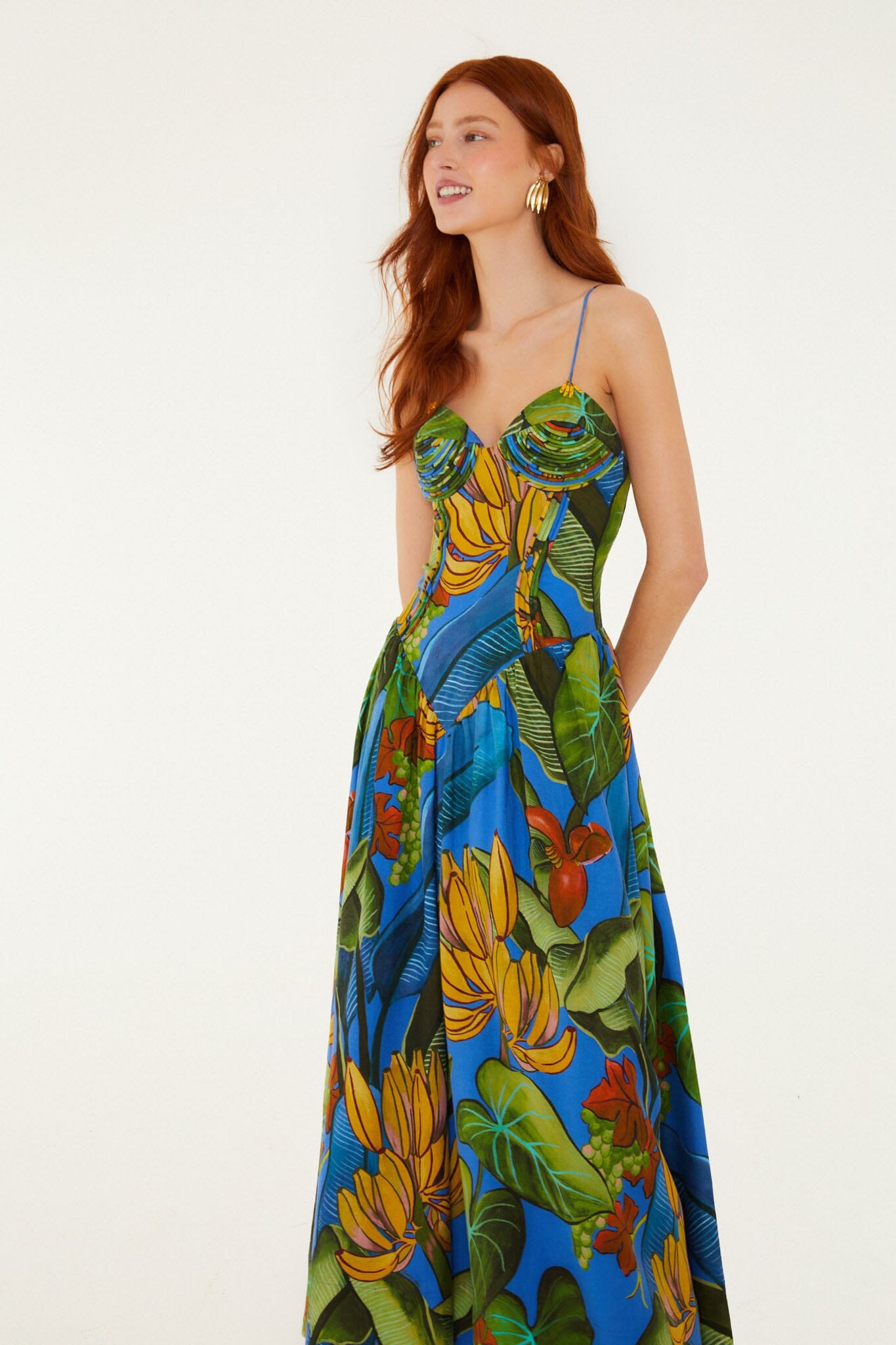 Blue Banana Grapes 3d Bodice Sleeveless Maxi Dress - FARM Rio BANANA GRAPES BLUE