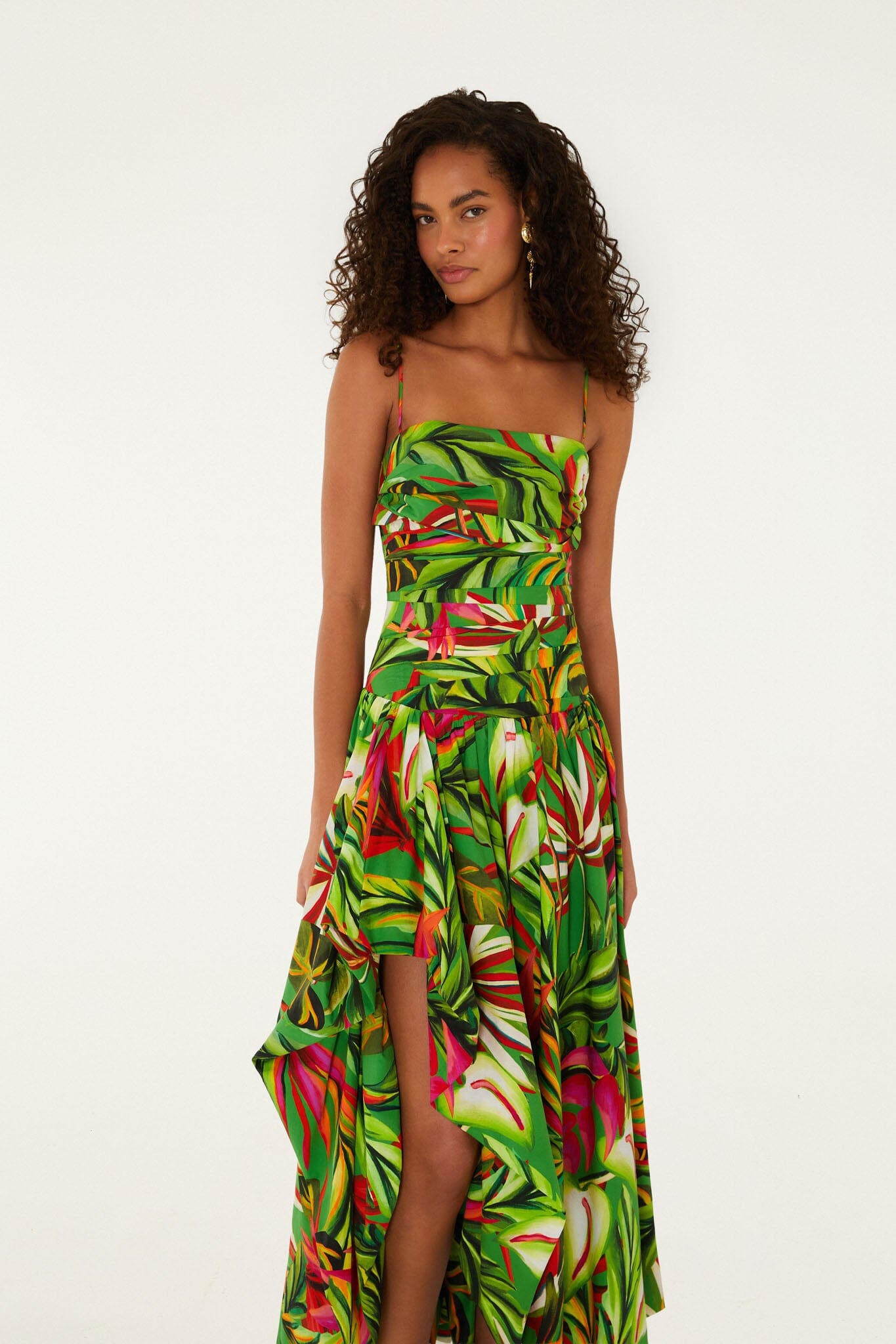 Green Tropical Dream Draped Organic Cotton Maxi Dress - FARM Rio ORANGE