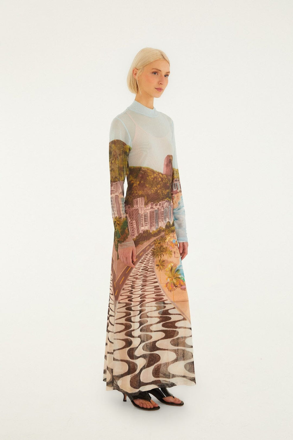 Multicolor Copacabana Beach Long Sleeve Maxi Dress - FARM Rio COPACABANA BEACH MULTICOLOR