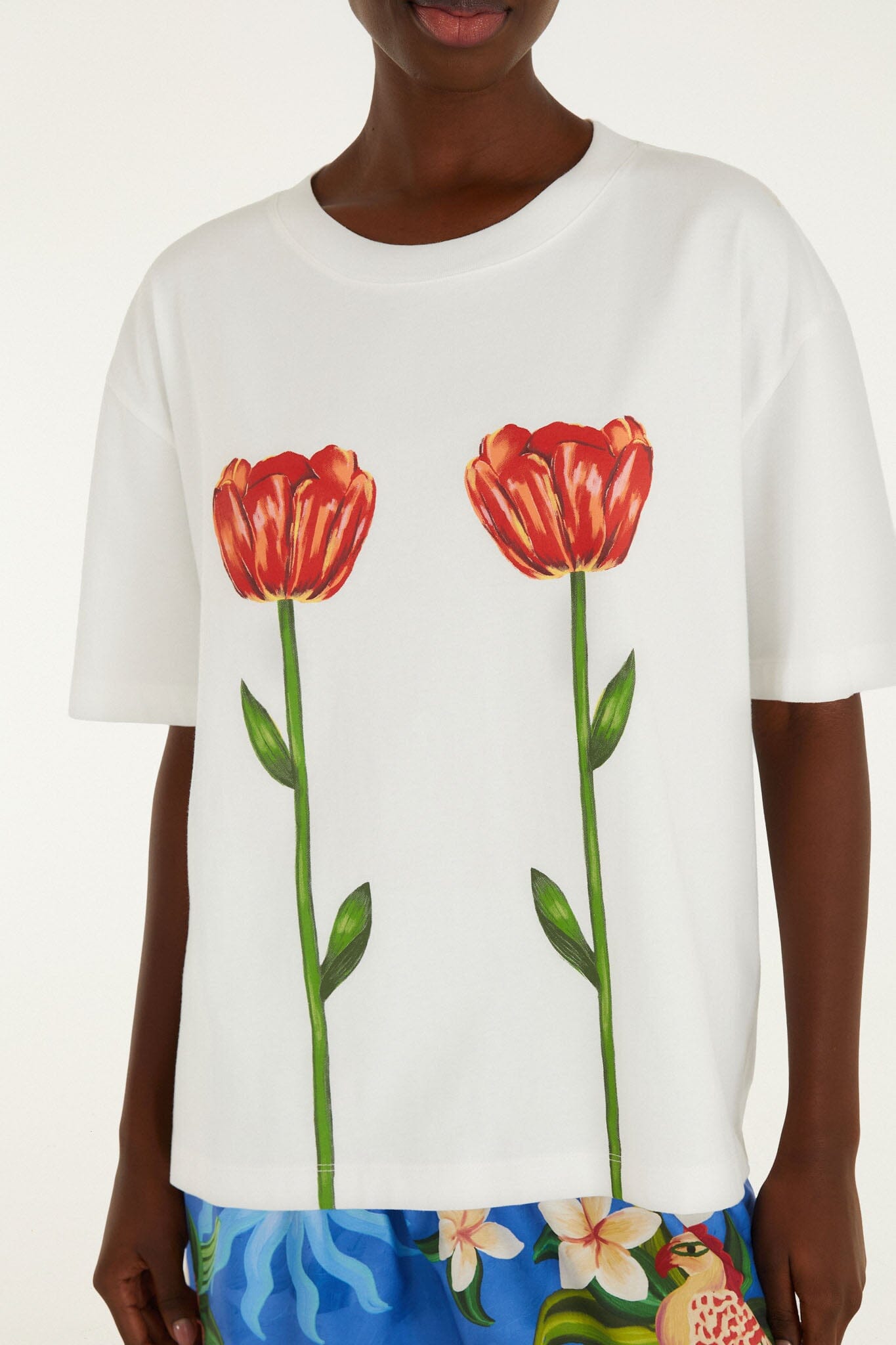 White Tropical Rose Organic Cotton T-Shirt - FARM Rio OFF-WHITE