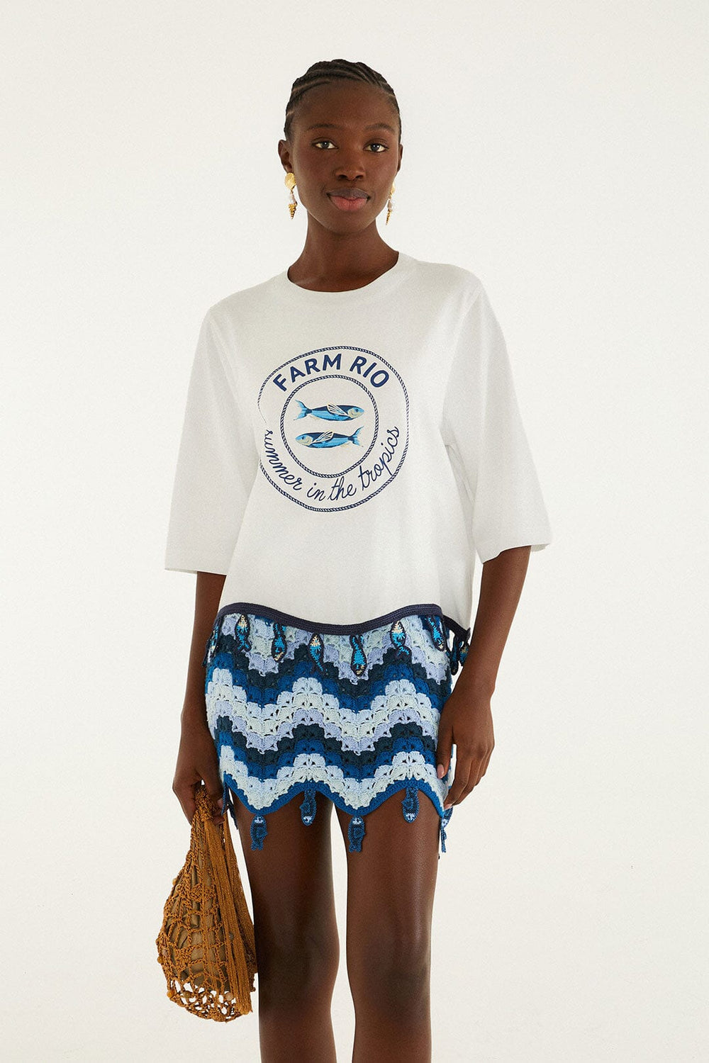 Off-White Summer In The Tropics Crochet Hem T-Shirt - FARM Rio OFF-WHITE
