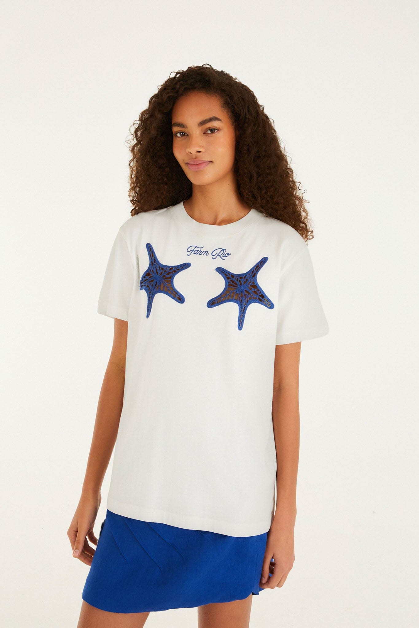 White Farm Rio Starfish Cut-Out Organic Cotton T-Shirt - FARM Rio OFF-WHITE