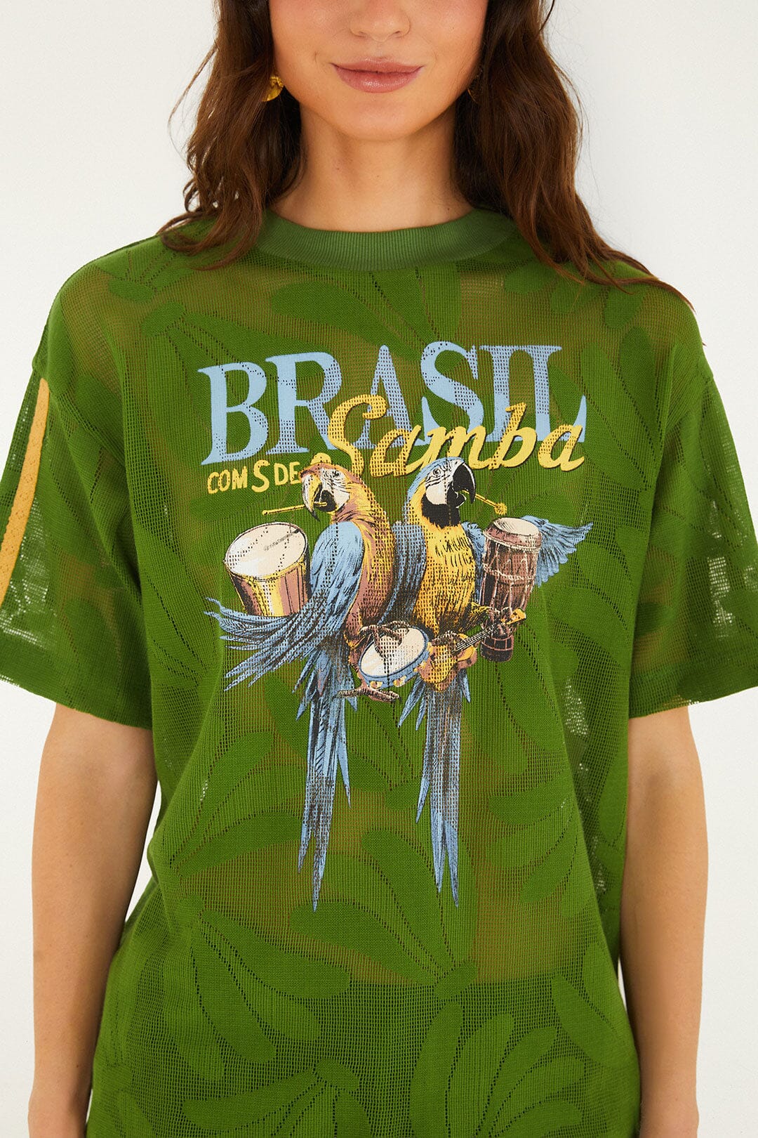 Green Brasil Samba Lace T-Shirt - FARM Rio GREEN
