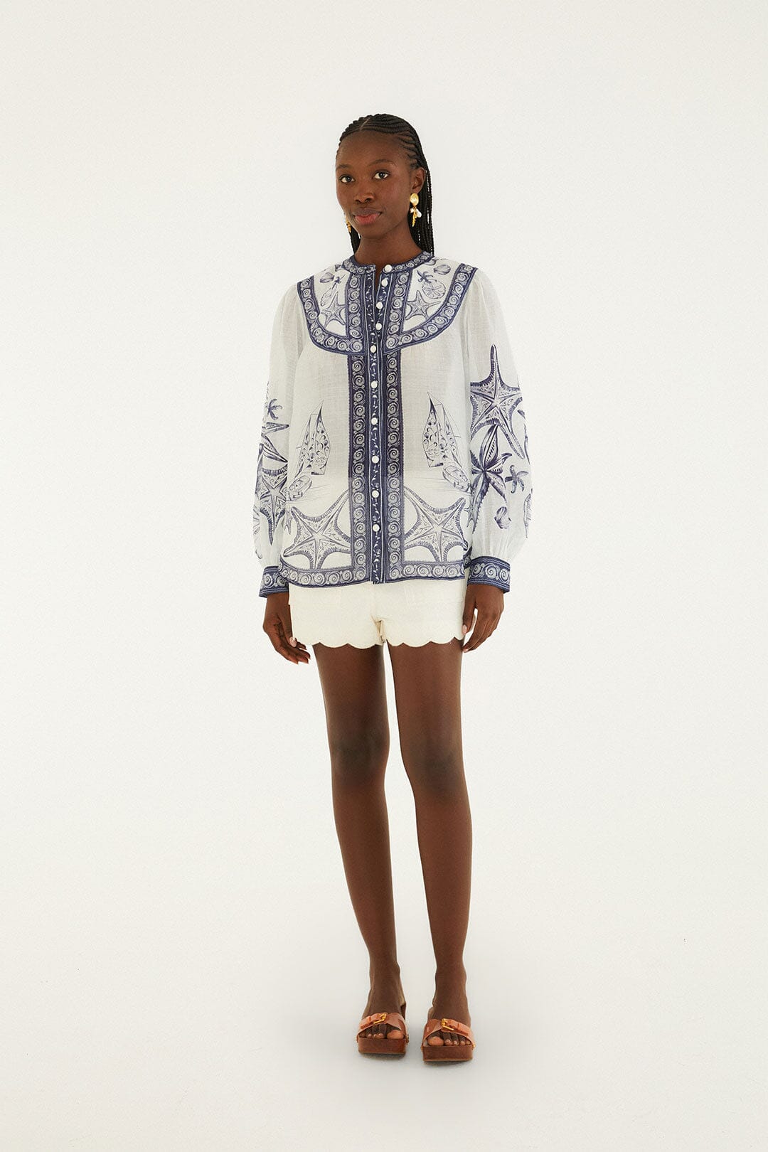 Off-White Coast Scarf Long Sleeve Blouse - FARM Rio COAST SCARF OFF-WHITE