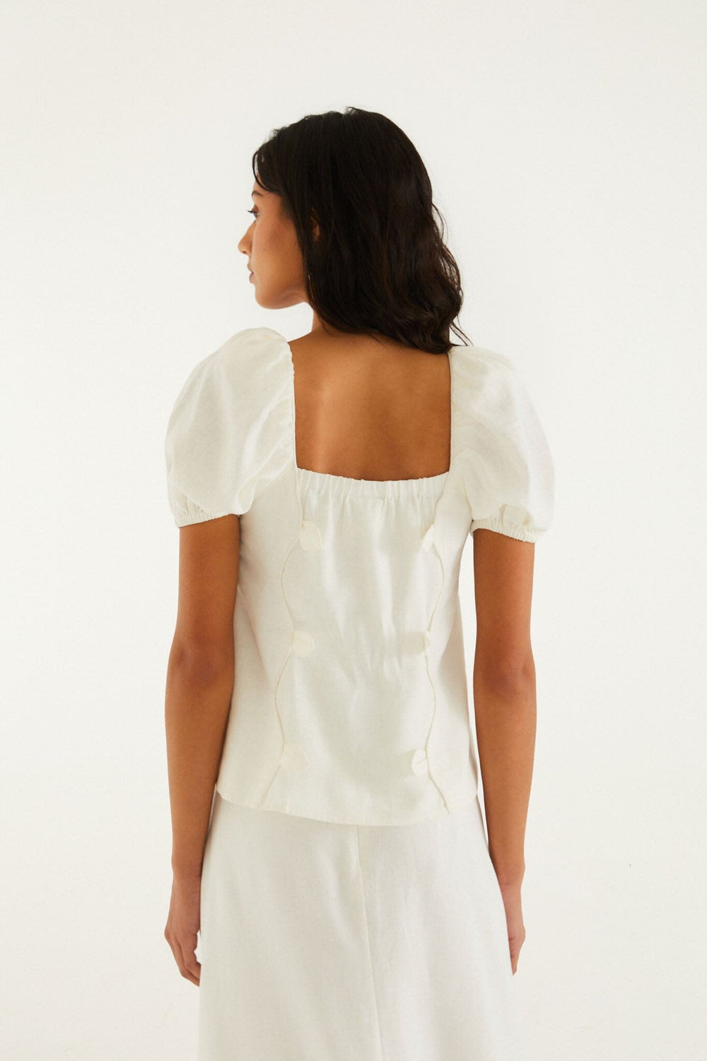 Off-White 3d Flowers Puff Sleeve Blouse - FARM Rio OFF-WHITE