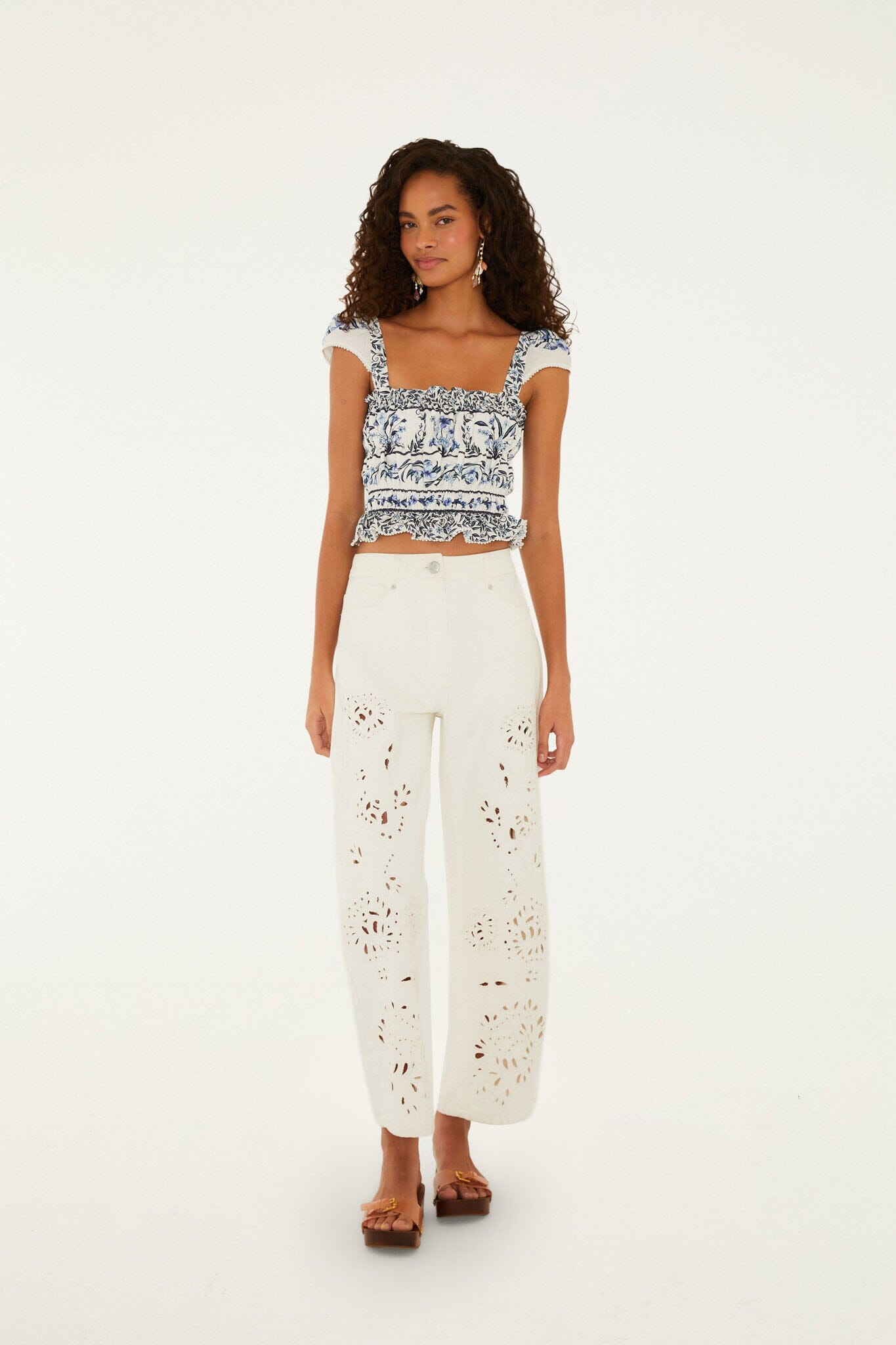 Off-White Flowers Arch Smocked Organic Cotton Blouse - FARM Rio FLOWERS ARCH OFF-WHITE