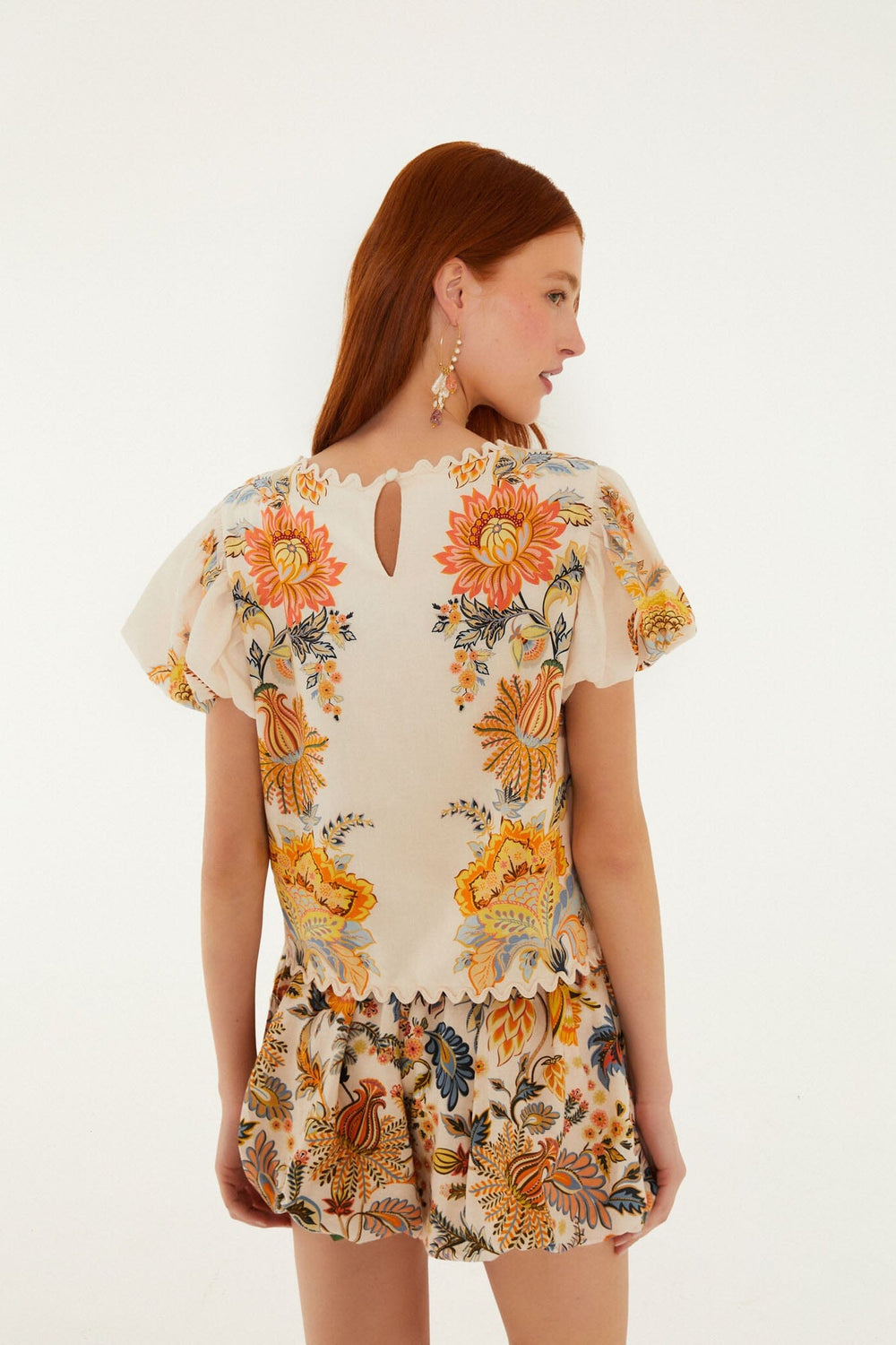 Light Pink Ligia Short Sleeve Lenzing Ecovero Euroflax Blouse - FARM Rio LIGIA FLORAL LIGHT PINK