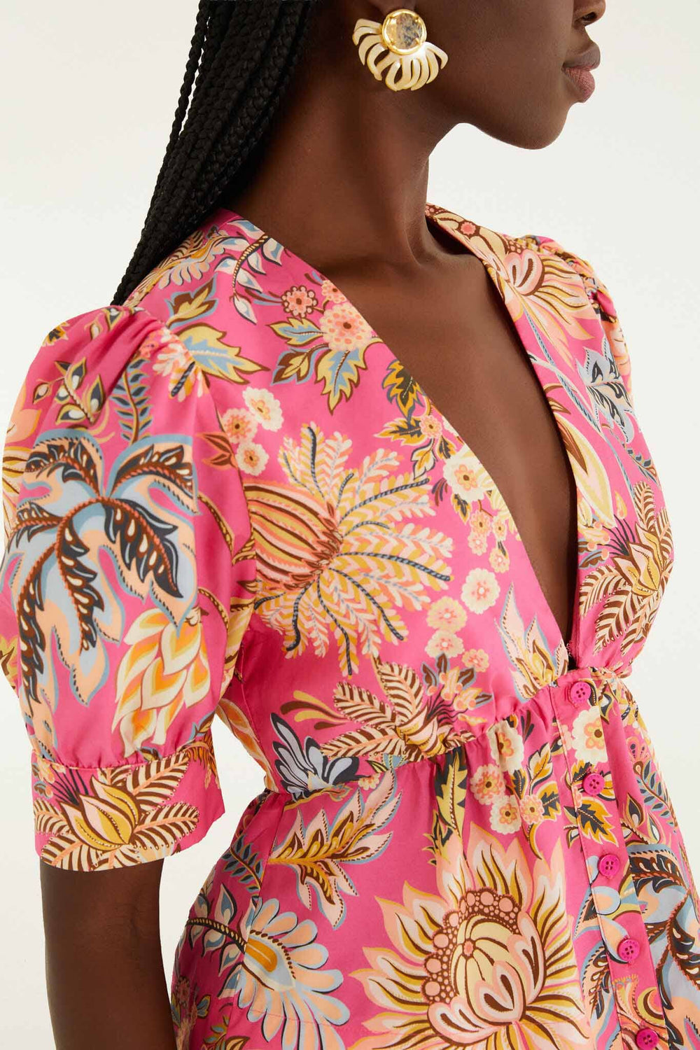 Pink Ligia Floral Puff Sleeve Organic Cotton Blouse - FARM Rio LIGIA FLORAL PINK