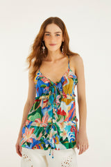 Multicolor Garden Of Life Front Ties Ruffled Blouse - FARM Rio GARDEN OF LIFE MULTICOLOR