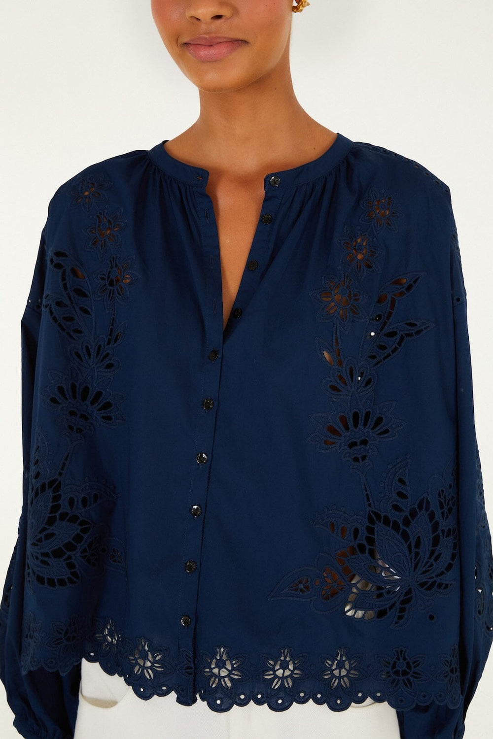 Navy Blue Artisanal Long Sleeve Blouse - FARM Rio NAVY BLUE