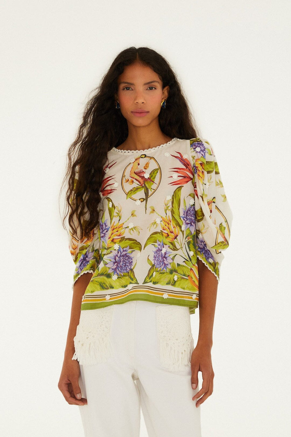 Sand Tropical Scarf Blouse - FARM Rio TROPICAL SCARF SAND