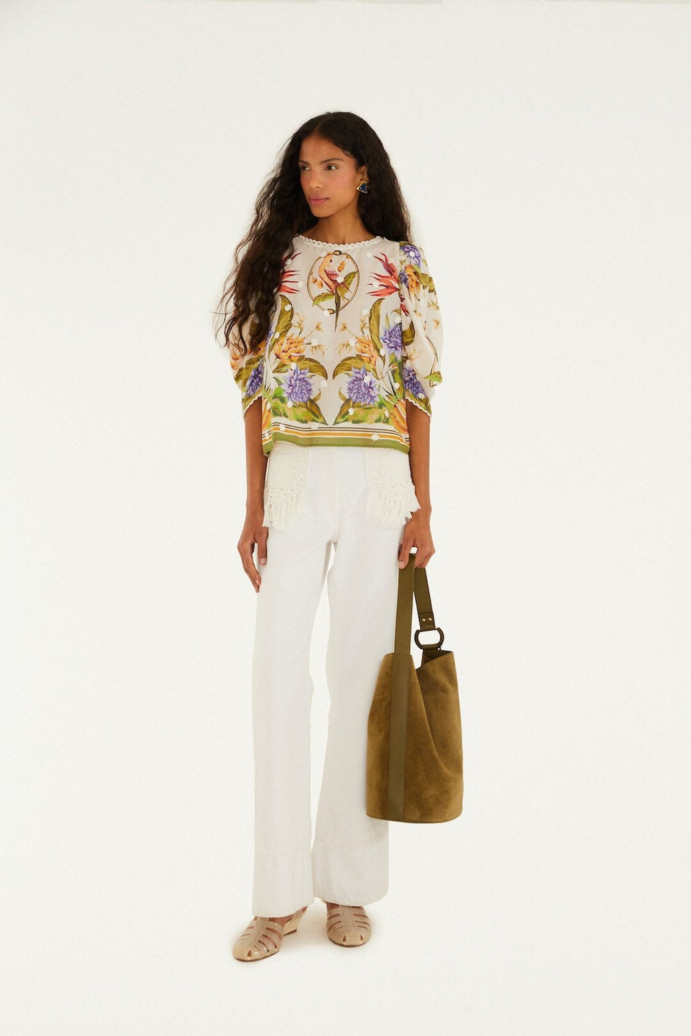 Sand Tropical Scarf Blouse - FARM Rio TROPICAL SCARF SAND
