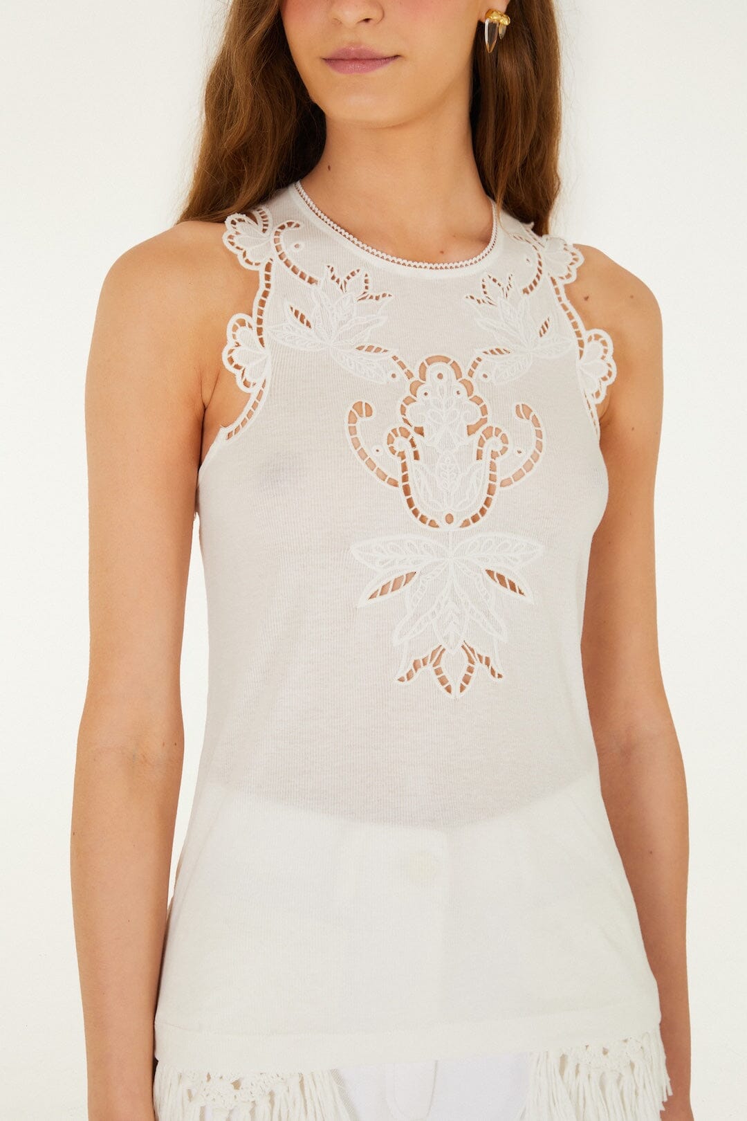 Off-White Lace Sleeveless Organic Cotton Blouse - FARM Rio OFF-WHITE